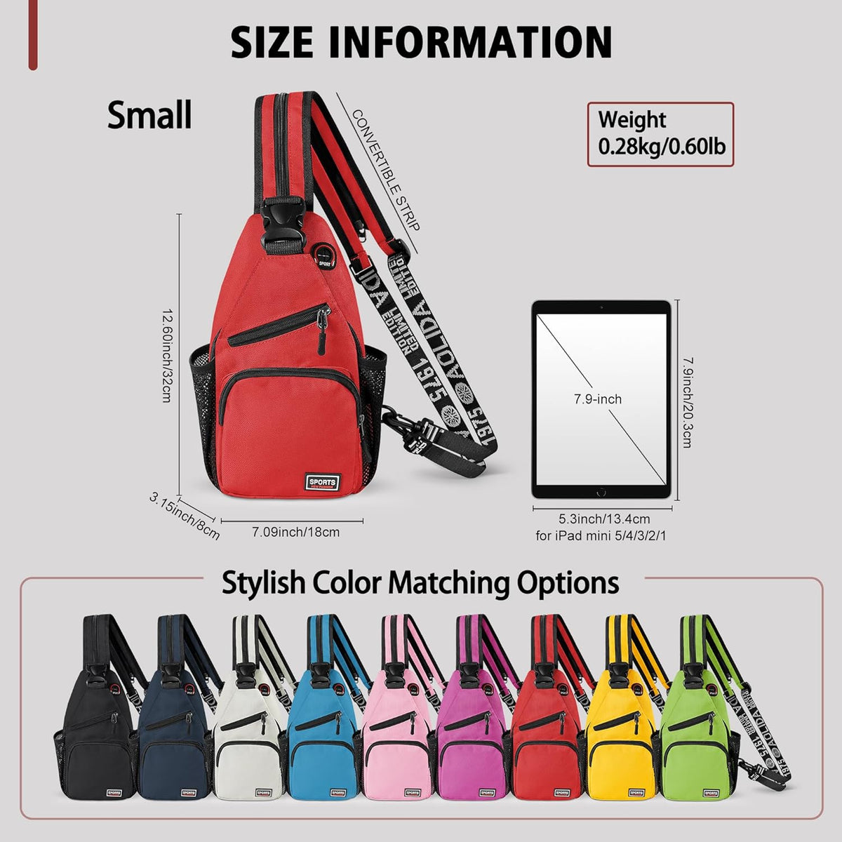Convertible Sling Bag for Women Men, Lightweight Crossbody Backpack Daypack Chest Bag Fit 10.9" Tablet for Travel, Sport, Hiking & Commute, Black, 8.27in×3.94in×13.39in