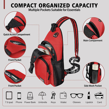 Convertible Sling Bag for Women Men, Lightweight Crossbody Backpack Daypack Chest Bag Fit 10.9" Tablet for Travel, Sport, Hiking & Commute, Black, 8.27in×3.94in×13.39in