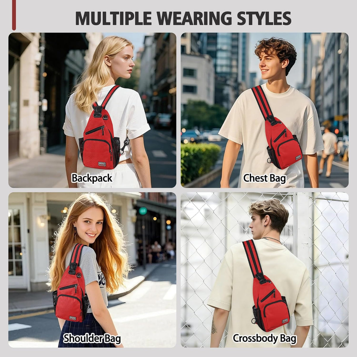 Convertible Sling Bag for Women Men, Lightweight Crossbody Backpack Daypack Chest Bag Fit 10.9" Tablet for Travel, Sport, Hiking & Commute, Black, 8.27in×3.94in×13.39in