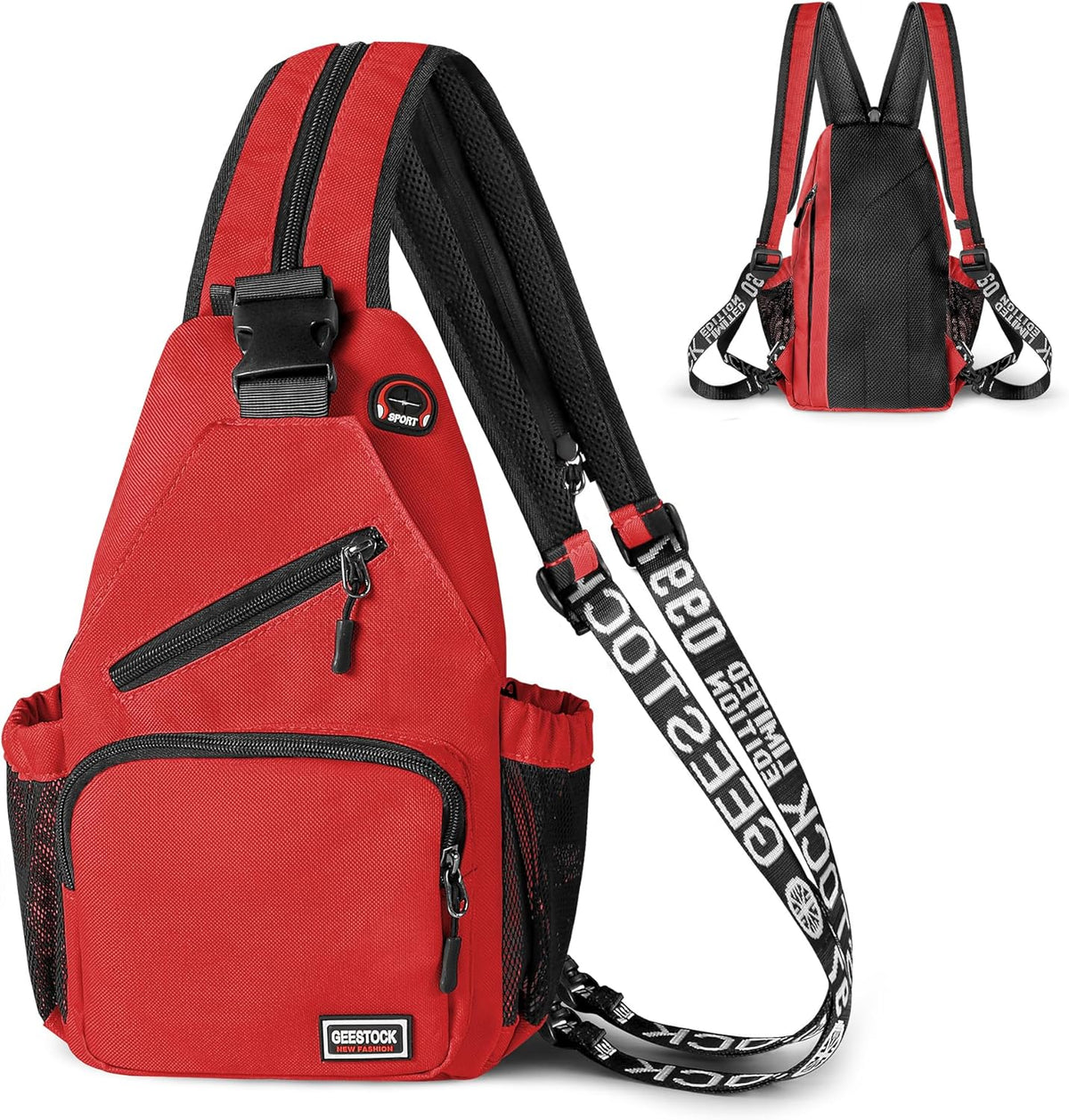 Convertible Sling Bag for Women Men, Lightweight Crossbody Backpack Daypack Chest Bag Fit 10.9" Tablet for Travel, Sport, Hiking & Commute, Black, 8.27in×3.94in×13.39in