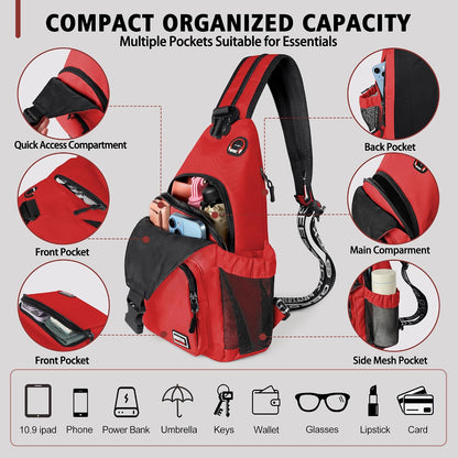 Convertible Sling Bag for Women Men, Lightweight Crossbody Backpack Daypack Chest Bag Fit 10.9" Tablet for Travel, Sport, Hiking & Commute, Black, 8.27in×3.94in×13.39in