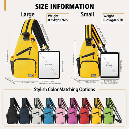 Convertible Sling Bag for Women Men, Lightweight Crossbody Backpack Daypack Chest Bag Fit 10.9" Tablet for Travel, Sport, Hiking & Commute, Black, 8.27in×3.94in×13.39in