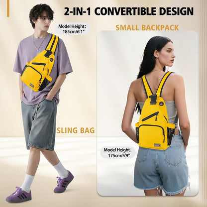 Convertible Sling Bag for Women Men, Lightweight Crossbody Backpack Daypack Chest Bag Fit 10.9" Tablet for Travel, Sport, Hiking & Commute, Black, 8.27in×3.94in×13.39in