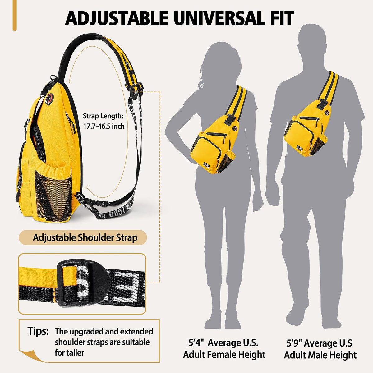 Convertible Sling Bag for Women Men, Lightweight Crossbody Backpack Daypack Chest Bag Fit 10.9" Tablet for Travel, Sport, Hiking & Commute, Black, 8.27in×3.94in×13.39in