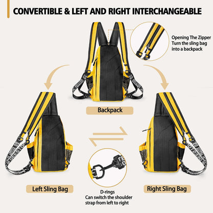 Convertible Sling Bag for Women Men, Lightweight Crossbody Backpack Daypack Chest Bag Fit 10.9" Tablet for Travel, Sport, Hiking & Commute, Black, 8.27in×3.94in×13.39in