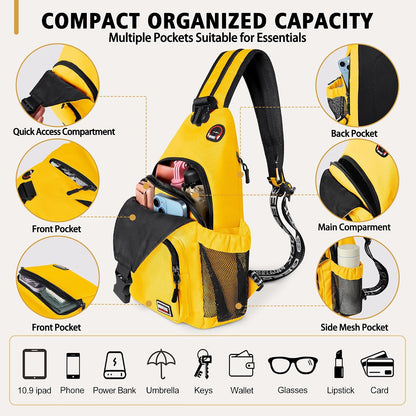 Convertible Sling Bag for Women Men, Lightweight Crossbody Backpack Daypack Chest Bag Fit 10.9" Tablet for Travel, Sport, Hiking & Commute, Black, 8.27in×3.94in×13.39in