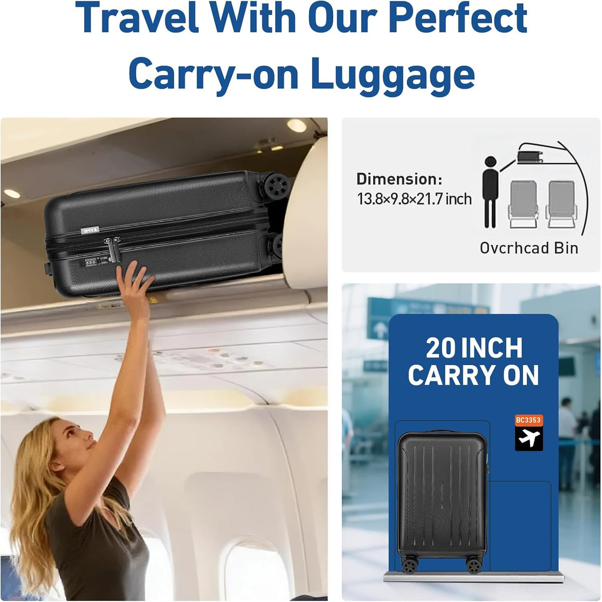 Carry on luggage 22x14x9 Airline Approved Suitcase Hardshell With Double Spinner Wheels, PC+ABS TSA Lock Travel Luggage (Mint Green, 20" Carry On)