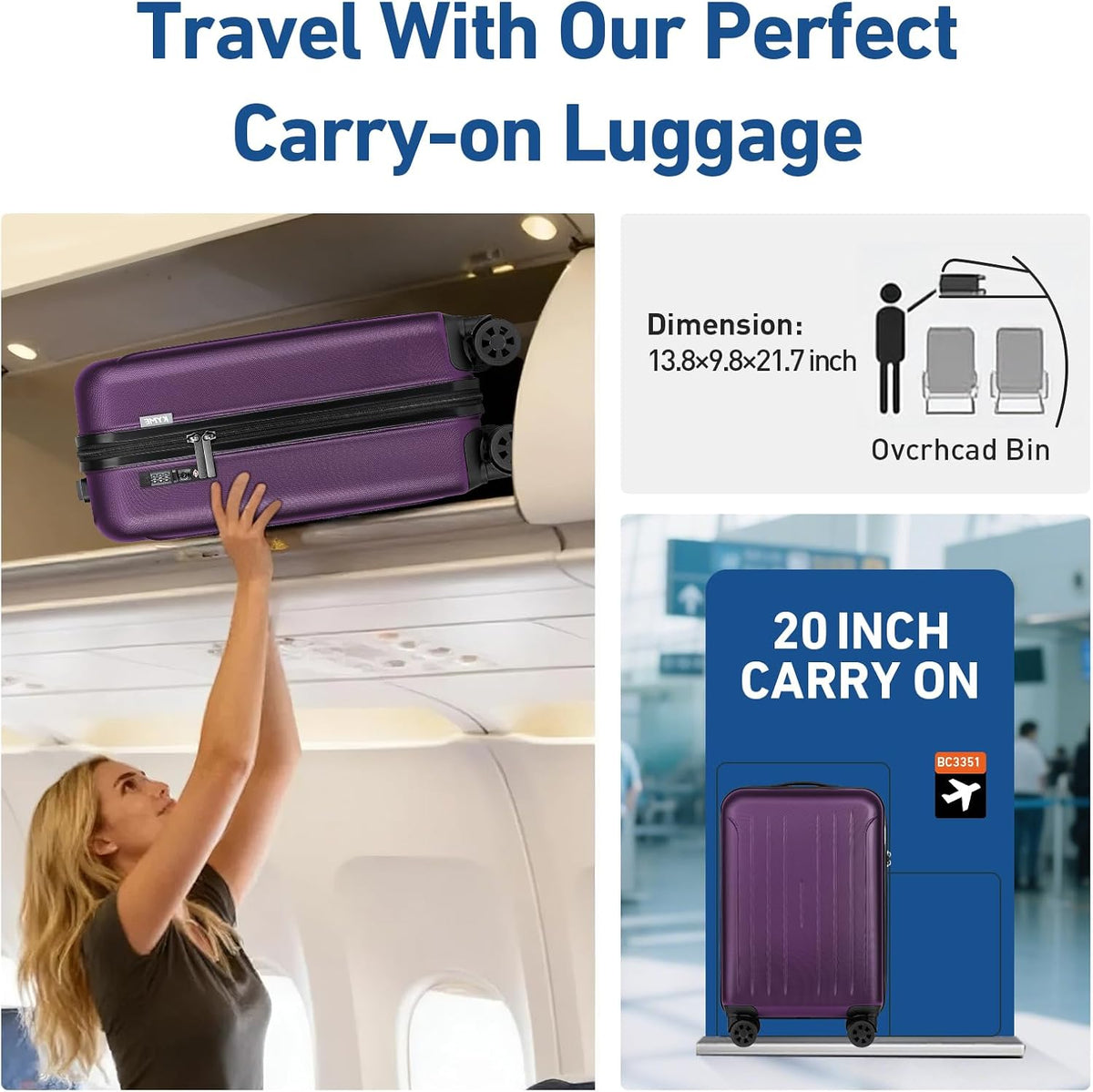 Carry on luggage 22x14x9 Airline Approved Suitcase Hardshell With Double Spinner Wheels, PC+ABS TSA Lock Travel Luggage (Mint Green, 20" Carry On)