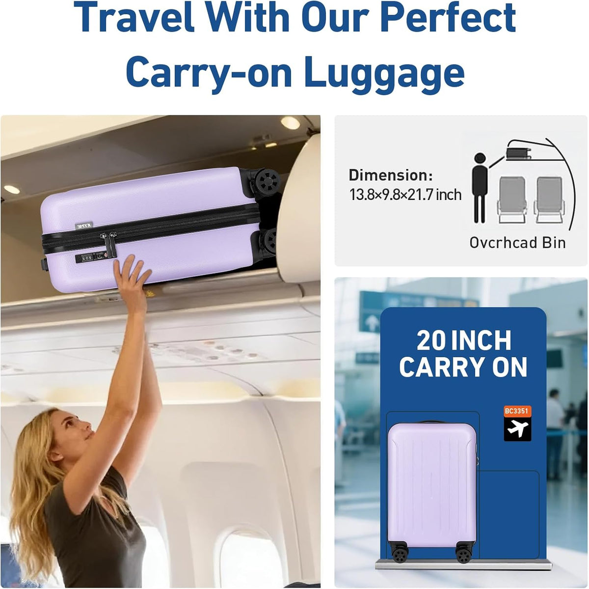 Carry on luggage 22x14x9 Airline Approved Suitcase Hardshell With Double Spinner Wheels, PC+ABS TSA Lock Travel Luggage (Mint Green, 20" Carry On)