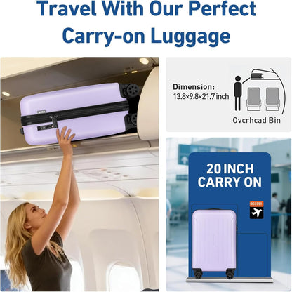 Carry on luggage 22x14x9 Airline Approved Suitcase Hardshell With Double Spinner Wheels, PC+ABS TSA Lock Travel Luggage (Mint Green, 20" Carry On)