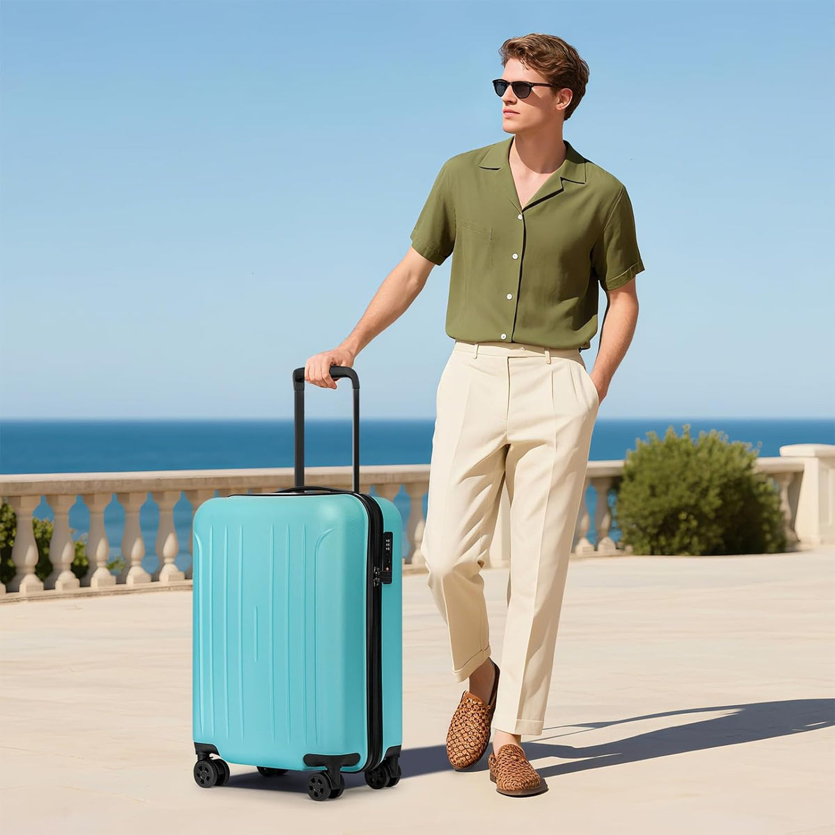 Carry on luggage 22x14x9 Airline Approved Suitcase Hardshell With Double Spinner Wheels, PC+ABS TSA Lock Travel Luggage (Mint Green, 20" Carry On)