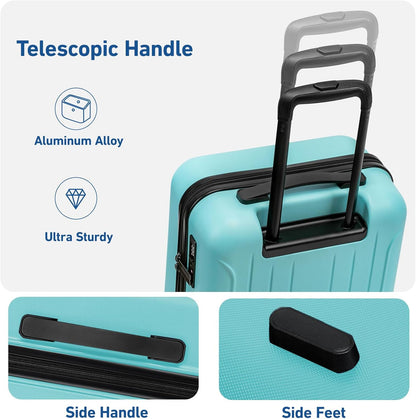 Carry on luggage 22x14x9 Airline Approved Suitcase Hardshell With Double Spinner Wheels, PC+ABS TSA Lock Travel Luggage (Mint Green, 20" Carry On)