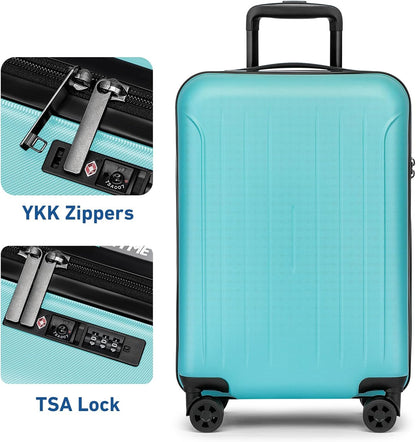 Carry on luggage 22x14x9 Airline Approved Suitcase Hardshell With Double Spinner Wheels, PC+ABS TSA Lock Travel Luggage (Mint Green, 20" Carry On)