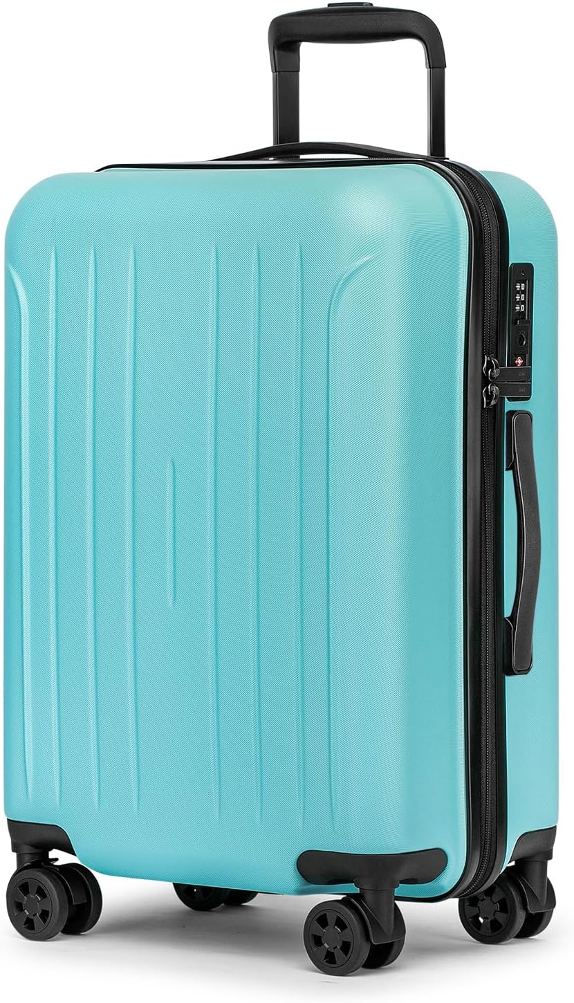 Carry on luggage 22x14x9 Airline Approved Suitcase Hardshell With Double Spinner Wheels, PC+ABS TSA Lock Travel Luggage (Mint Green, 20" Carry On)