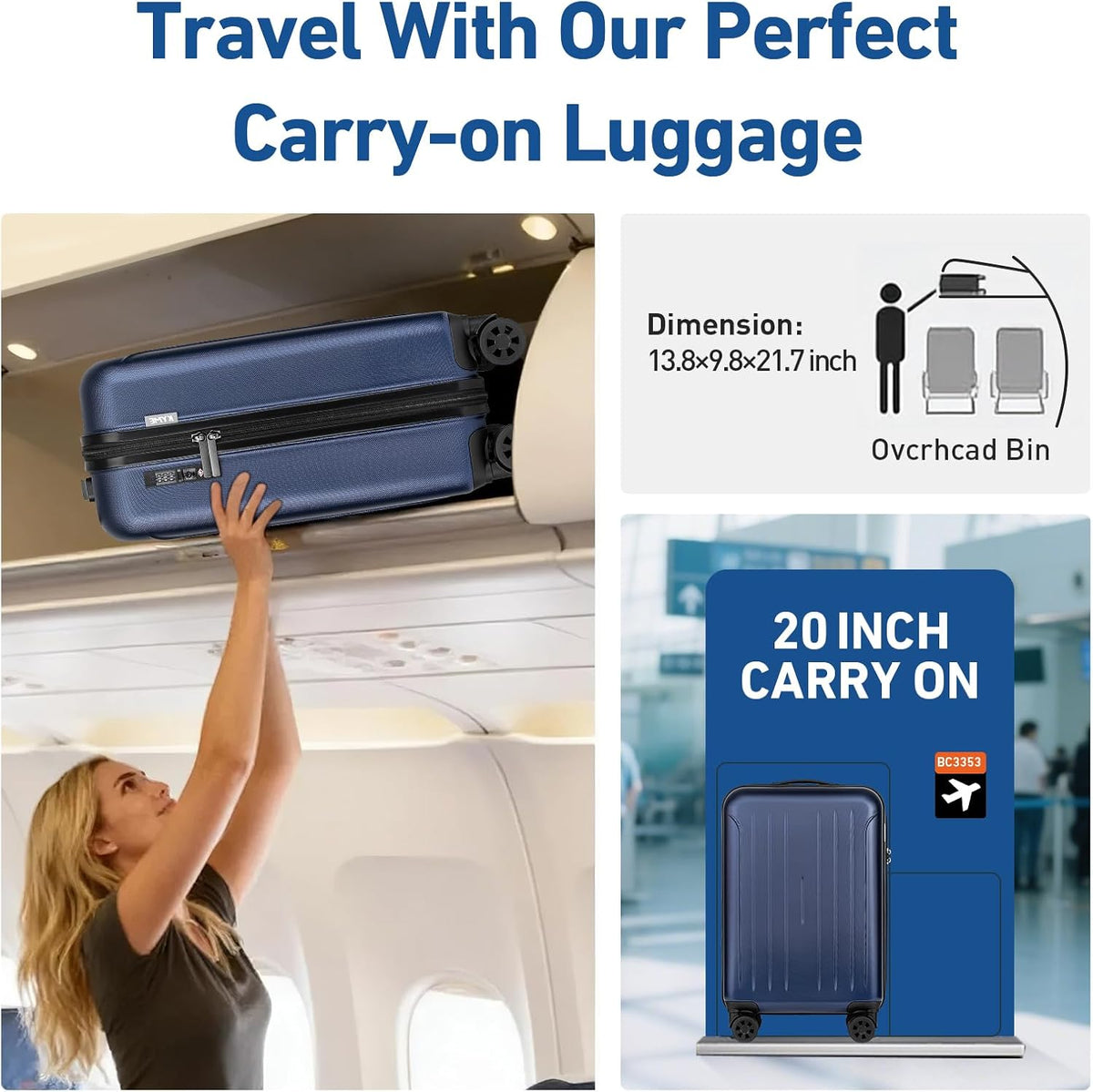 Carry on luggage 22x14x9 Airline Approved Suitcase Hardshell With Double Spinner Wheels, PC+ABS TSA Lock Travel Luggage (Mint Green, 20" Carry On)
