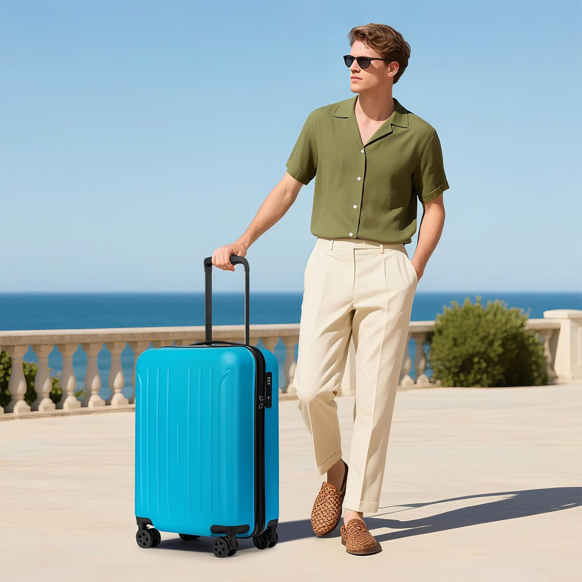 Carry on luggage 22x14x9 Airline Approved Suitcase Hardshell With Double Spinner Wheels, PC+ABS TSA Lock Travel Luggage (Mint Green, 20" Carry On)