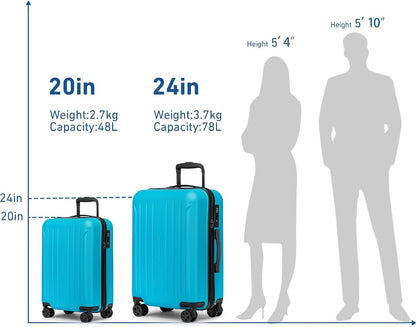 Carry on luggage 22x14x9 Airline Approved Suitcase Hardshell With Double Spinner Wheels, PC+ABS TSA Lock Travel Luggage (Mint Green, 20" Carry On)