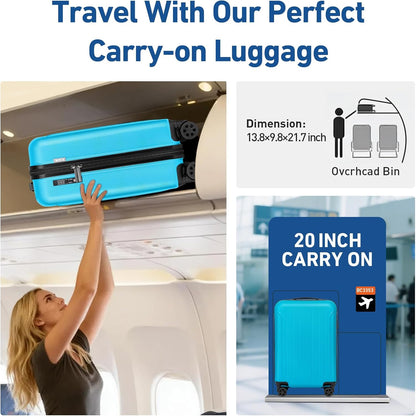 Carry on luggage 22x14x9 Airline Approved Suitcase Hardshell With Double Spinner Wheels, PC+ABS TSA Lock Travel Luggage (Mint Green, 20" Carry On)