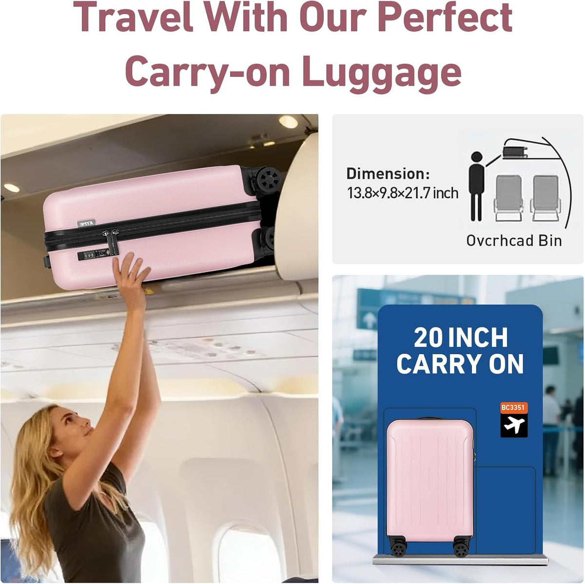 Carry on luggage 22x14x9 Airline Approved Suitcase Hardshell With Double Spinner Wheels, PC+ABS TSA Lock Travel Luggage (Mint Green, 20" Carry On)