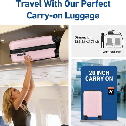 Carry on luggage 22x14x9 Airline Approved Suitcase Hardshell With Double Spinner Wheels, PC+ABS TSA Lock Travel Luggage (Mint Green, 20" Carry On)
