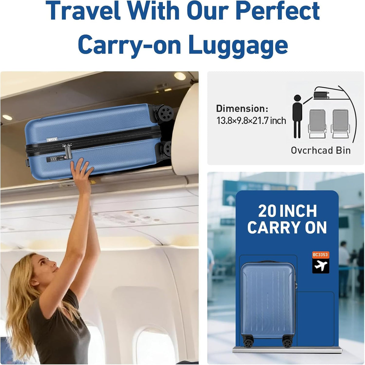 Carry on luggage 22x14x9 Airline Approved Suitcase Hardshell With Double Spinner Wheels, PC+ABS TSA Lock Travel Luggage (Mint Green, 20" Carry On)