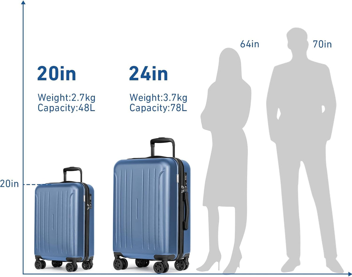 Carry on luggage 22x14x9 Airline Approved Suitcase Hardshell With Double Spinner Wheels, PC+ABS TSA Lock Travel Luggage (Mint Green, 20" Carry On)