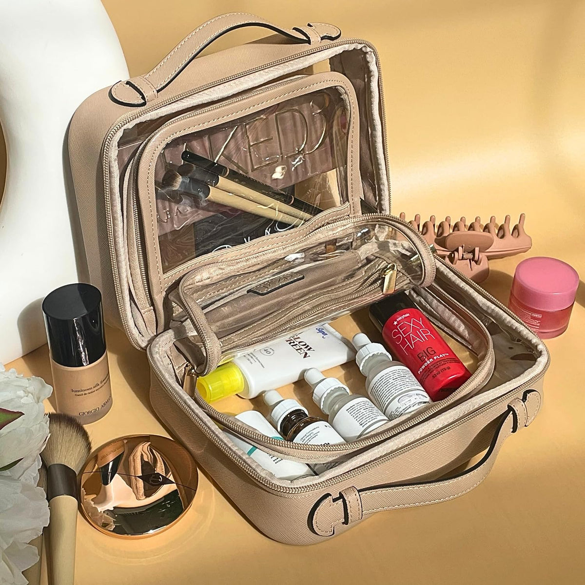 Clear Makeup Bag Toiletry Bag for Women Cosmetic Case Large Capacity Travel Make Up Bag Organizer Transparent Storage Compartment TSA Approved