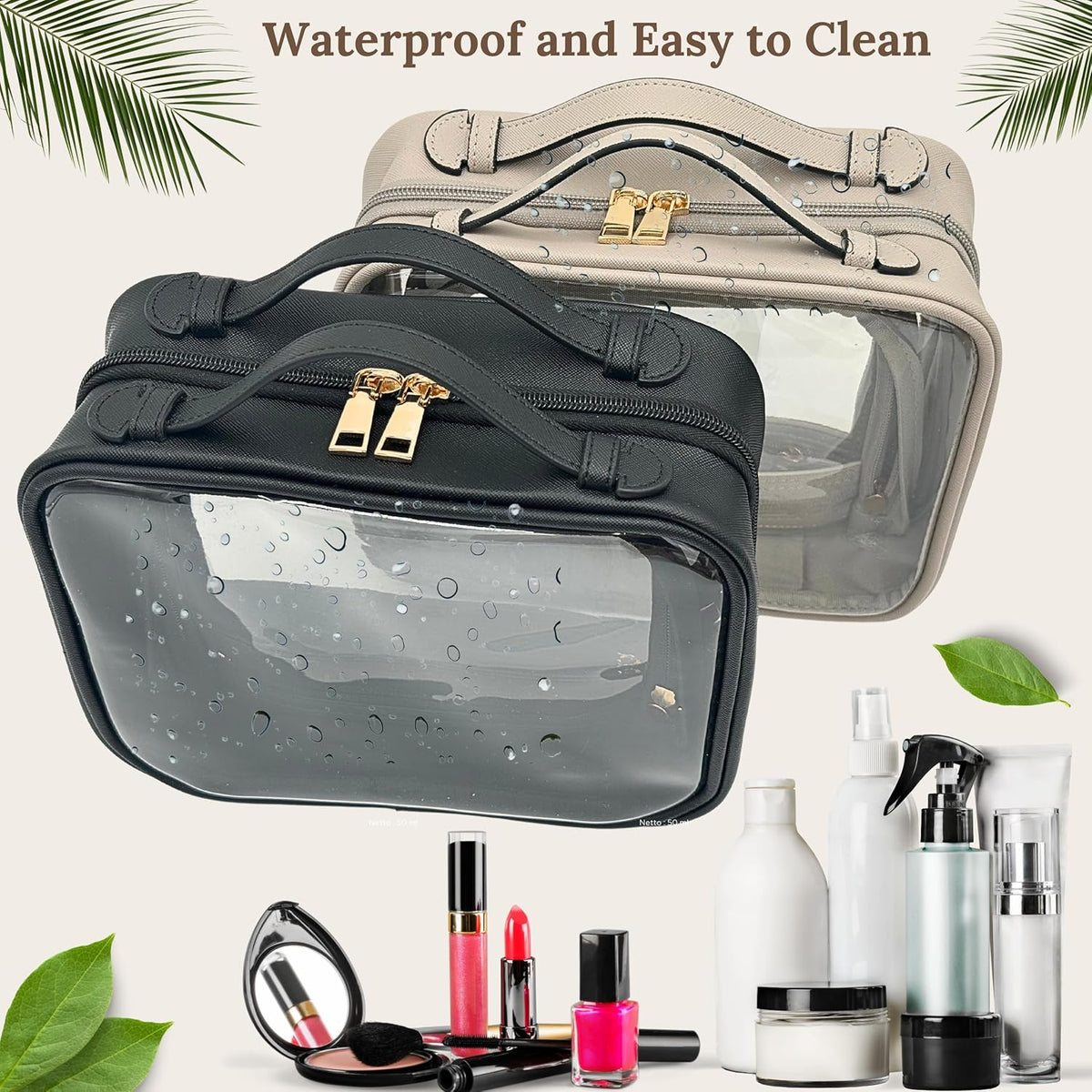 Clear Makeup Bag Toiletry Bag for Women Cosmetic Case Large Capacity Travel Make Up Bag Organizer Transparent Storage Compartment TSA Approved