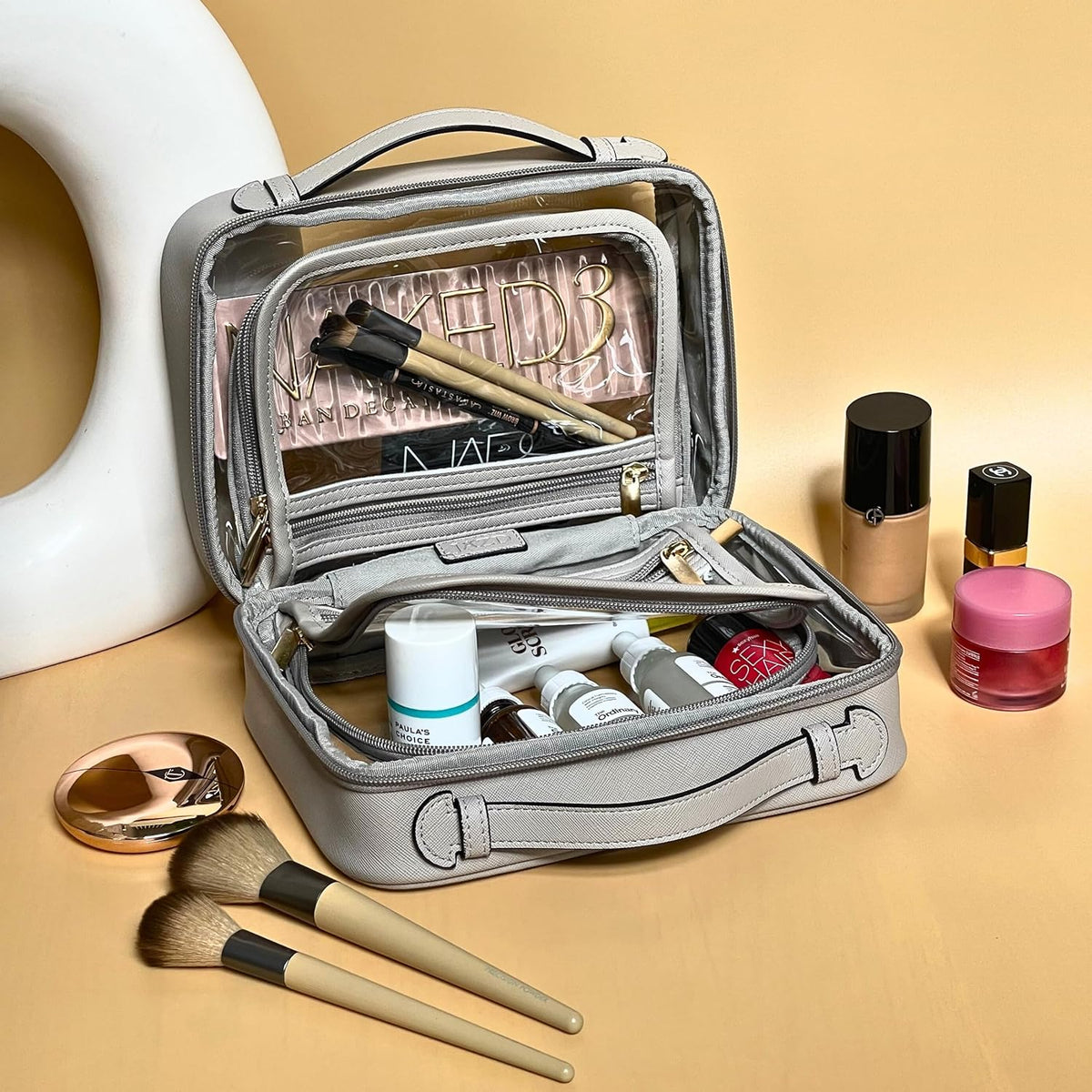Clear Makeup Bag Toiletry Bag for Women Cosmetic Case Large Capacity Travel Make Up Bag Organizer Transparent Storage Compartment TSA Approved