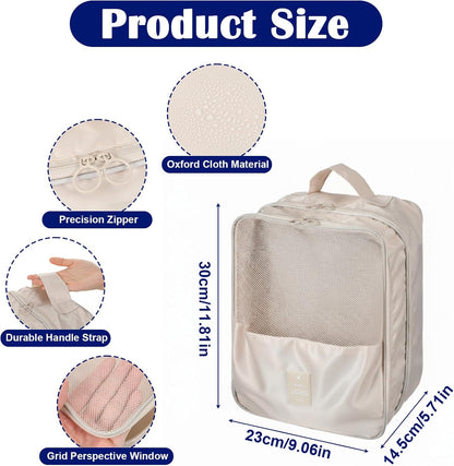 3-Pack Travel Shoe Bags for Packing in Suitcase - Shoe Travel Bag Organizer with Handle, Multi-Layer Compartments Holds 3 Pairs of Shoes, Portable Storage for Men & Women (Beige/Gray/Black)