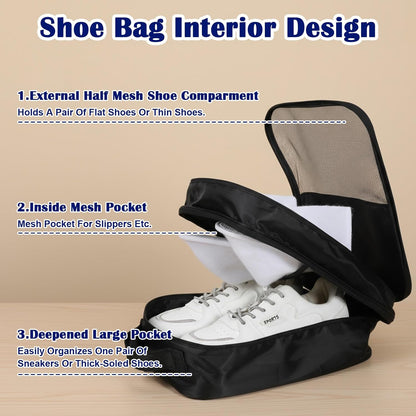 3-Pack Travel Shoe Bags for Packing in Suitcase - Shoe Travel Bag Organizer with Handle, Multi-Layer Compartments Holds 3 Pairs of Shoes, Portable Storage for Men & Women (Beige/Gray/Black)