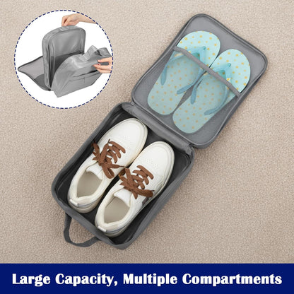 3-Pack Travel Shoe Bags for Packing in Suitcase - Shoe Travel Bag Organizer with Handle, Multi-Layer Compartments Holds 3 Pairs of Shoes, Portable Storage for Men & Women (Beige/Gray/Black)