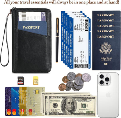 Passport Holder for Travel Women and Men RFID Passport Holder with Zipper Passport Case Passport cover Passport Wallet Travel Essentials and Accessories