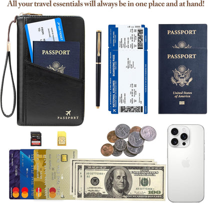 Passport Holder for Travel Women and Men RFID Passport Holder with Zipper Passport Case Passport cover Passport Wallet Travel Essentials and Accessories
