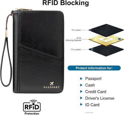 Passport Holder for Travel Women and Men RFID Passport Holder with Zipper Passport Case Passport cover Passport Wallet Travel Essentials and Accessories