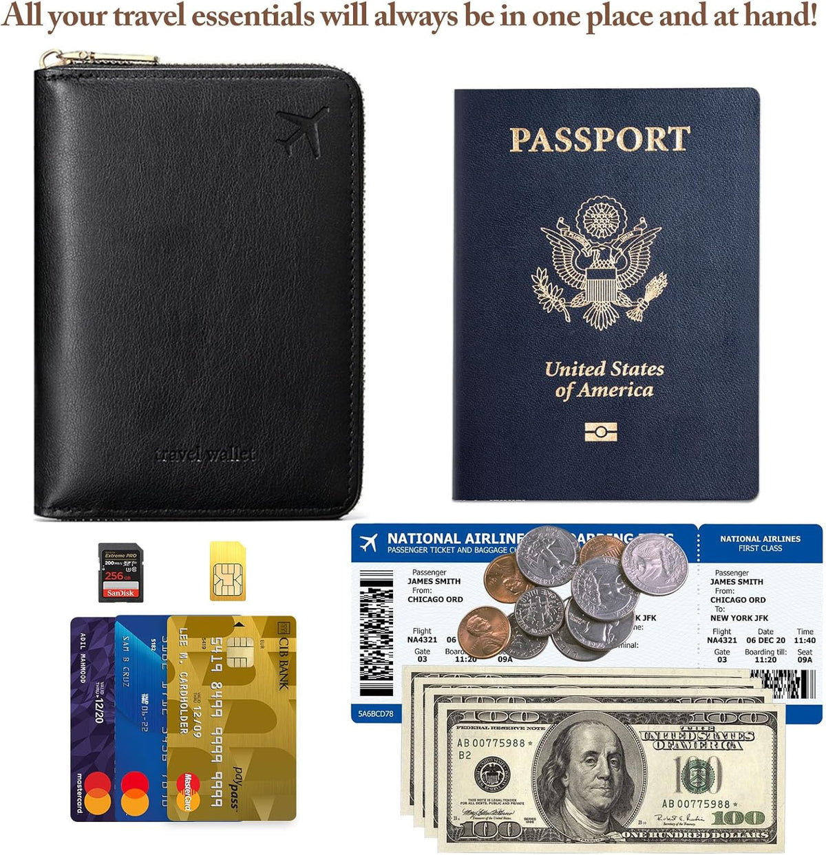 Passport Holder for Travel Women and Men RFID Passport Holder with Zipper Passport Case Passport cover Passport Wallet Travel Essentials and Accessories