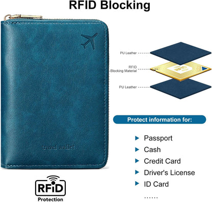 Passport Holder for Travel Women and Men RFID Passport Holder with Zipper Passport Case Passport cover Passport Wallet Travel Essentials and Accessories