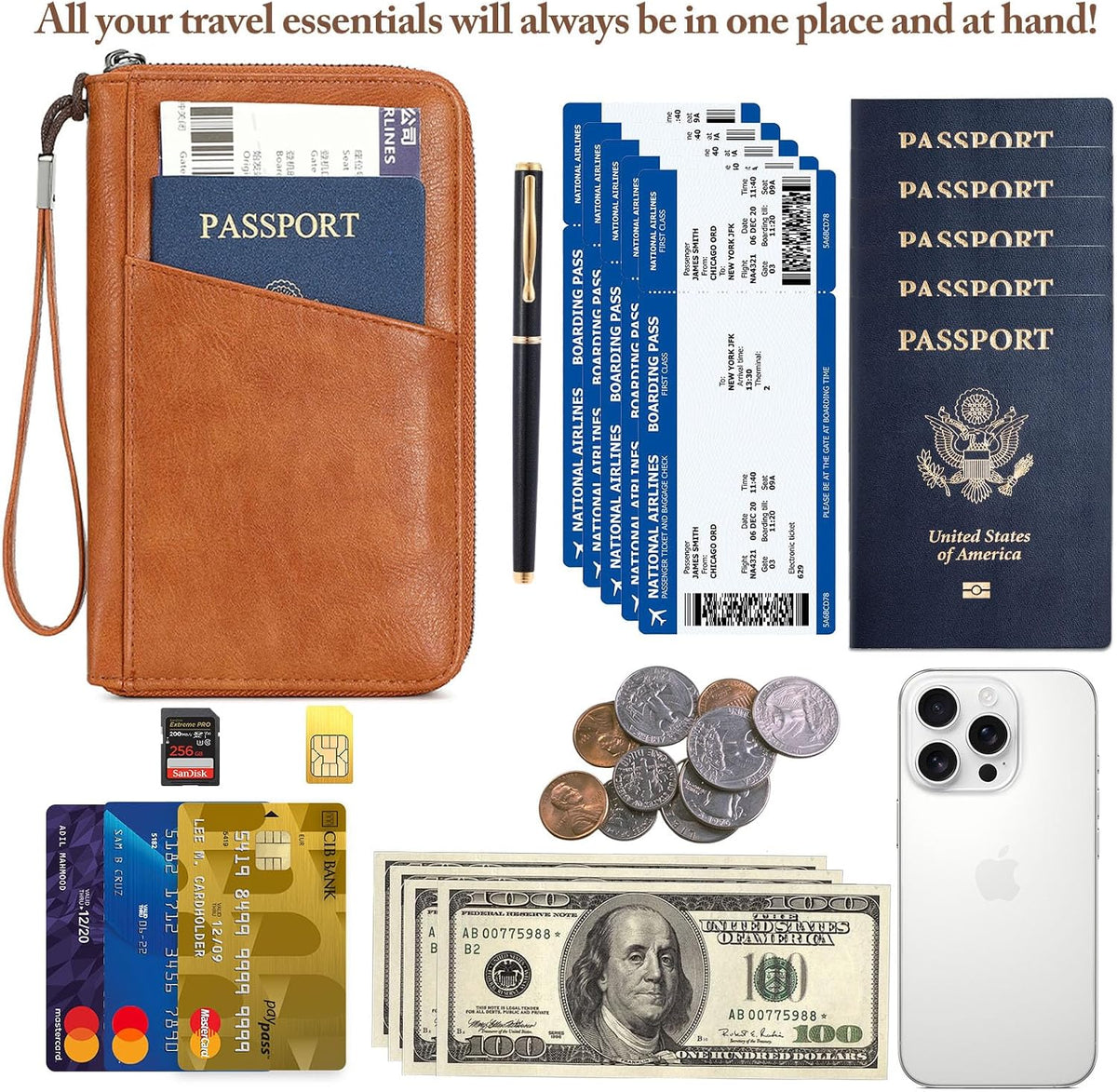 Passport Holder for Travel Women and Men RFID Passport Holder with Zipper Passport Case Passport cover Passport Wallet Travel Essentials and Accessories