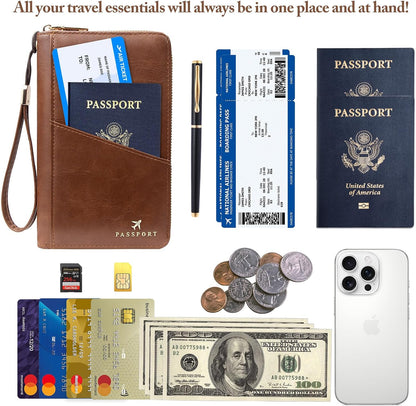 Passport Holder for Travel Women and Men RFID Passport Holder with Zipper Passport Case Passport cover Passport Wallet Travel Essentials and Accessories
