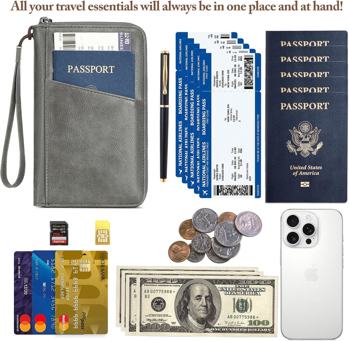 Passport Holder for Travel Women and Men RFID Passport Holder with Zipper Passport Case Passport cover Passport Wallet Travel Essentials and Accessories