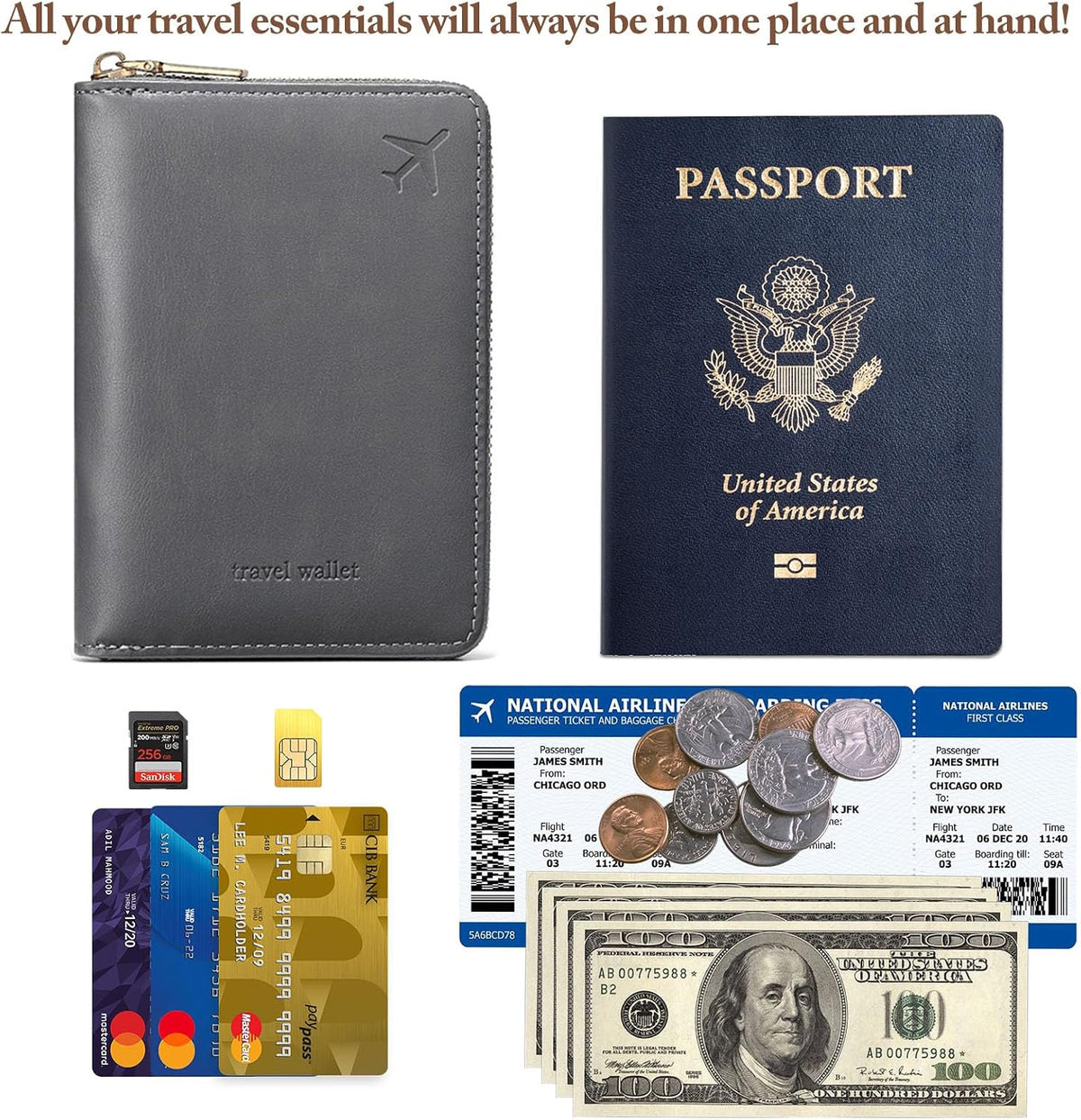 Passport Holder for Travel Women and Men RFID Passport Holder with Zipper Passport Case Passport cover Passport Wallet Travel Essentials and Accessories