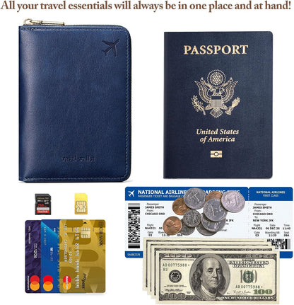 Passport Holder for Travel Women and Men RFID Passport Holder with Zipper Passport Case Passport cover Passport Wallet Travel Essentials and Accessories
