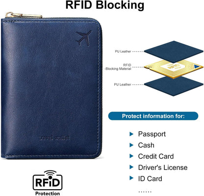 Passport Holder for Travel Women and Men RFID Passport Holder with Zipper Passport Case Passport cover Passport Wallet Travel Essentials and Accessories