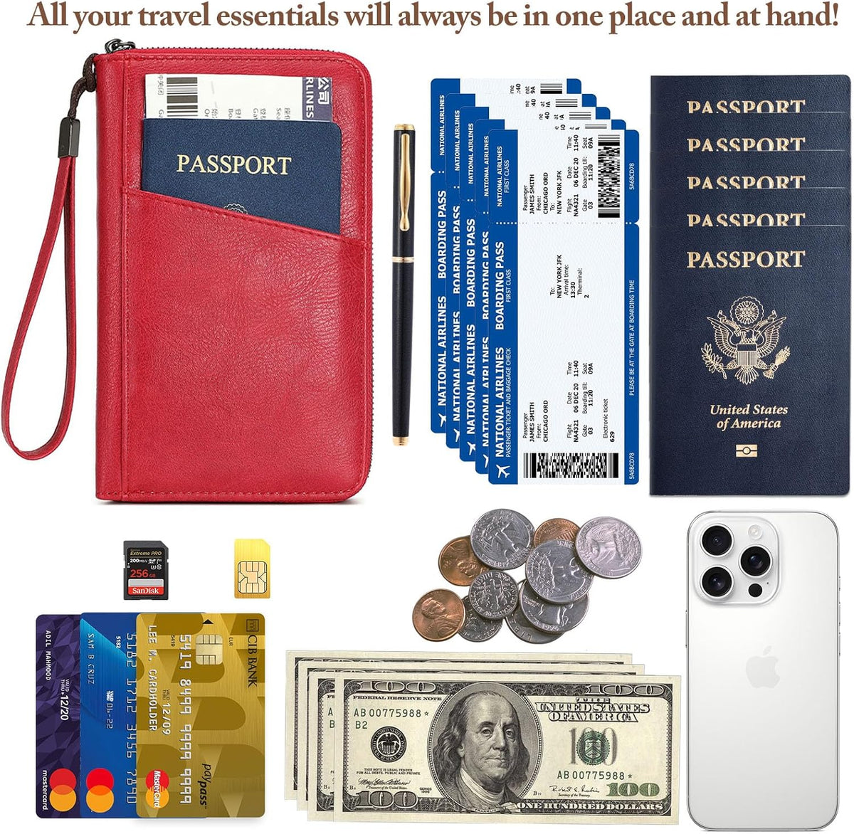 Passport Holder for Travel Women and Men RFID Passport Holder with Zipper Passport Case Passport cover Passport Wallet Travel Essentials and Accessories
