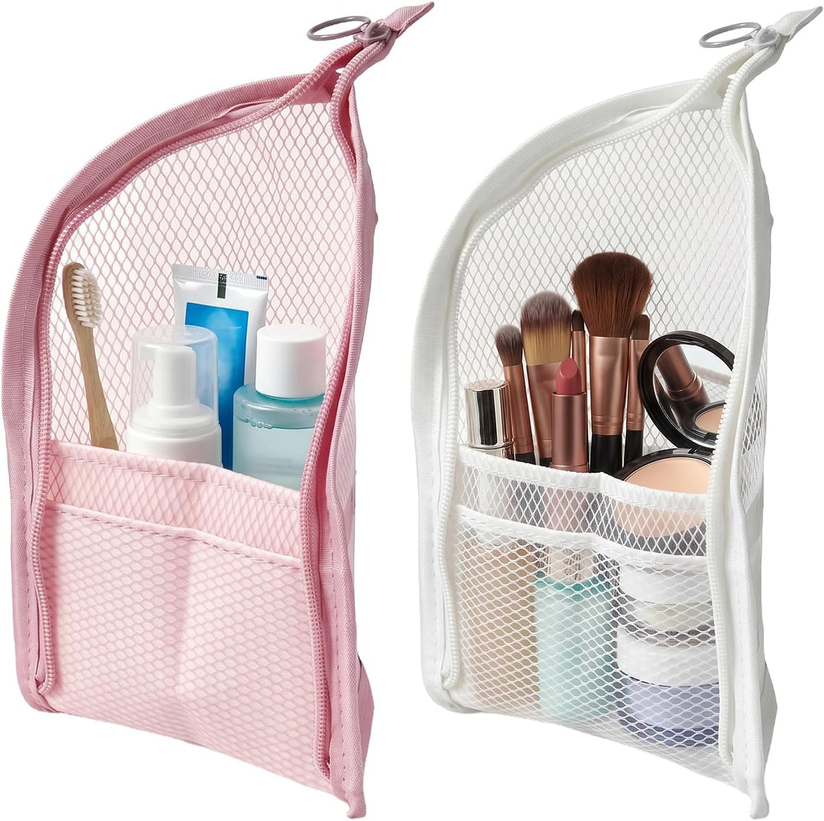 2PCS ﻿EVA Hanging Travel Toiletry Bag, Leakproof Foldable Upright Cosmetic Organizer Portable Makeup Pouch for Bathroom Business Trip Vacation (Pink+White)