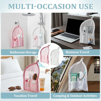 2PCS ﻿EVA Hanging Travel Toiletry Bag, Leakproof Foldable Upright Cosmetic Organizer Portable Makeup Pouch for Bathroom Business Trip Vacation (Pink+White)