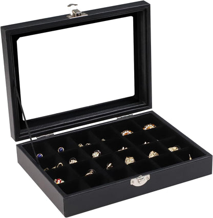 Small Jewelry Organizer 24 Grid Jewelry Box with Clear Lid Velvet Ring Holder Earring Organizer Jewelry Tray for Drawer Jewelry Display Case for Women Gift (Pink)