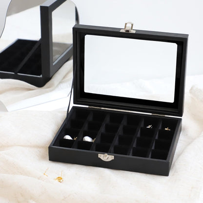 Small Jewelry Organizer 24 Grid Jewelry Box with Clear Lid Velvet Ring Holder Earring Organizer Jewelry Tray for Drawer Jewelry Display Case for Women Gift (Pink)