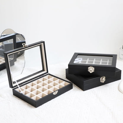 Small Jewelry Organizer 24 Grid Jewelry Box with Clear Lid Velvet Ring Holder Earring Organizer Jewelry Tray for Drawer Jewelry Display Case for Women Gift (Pink)