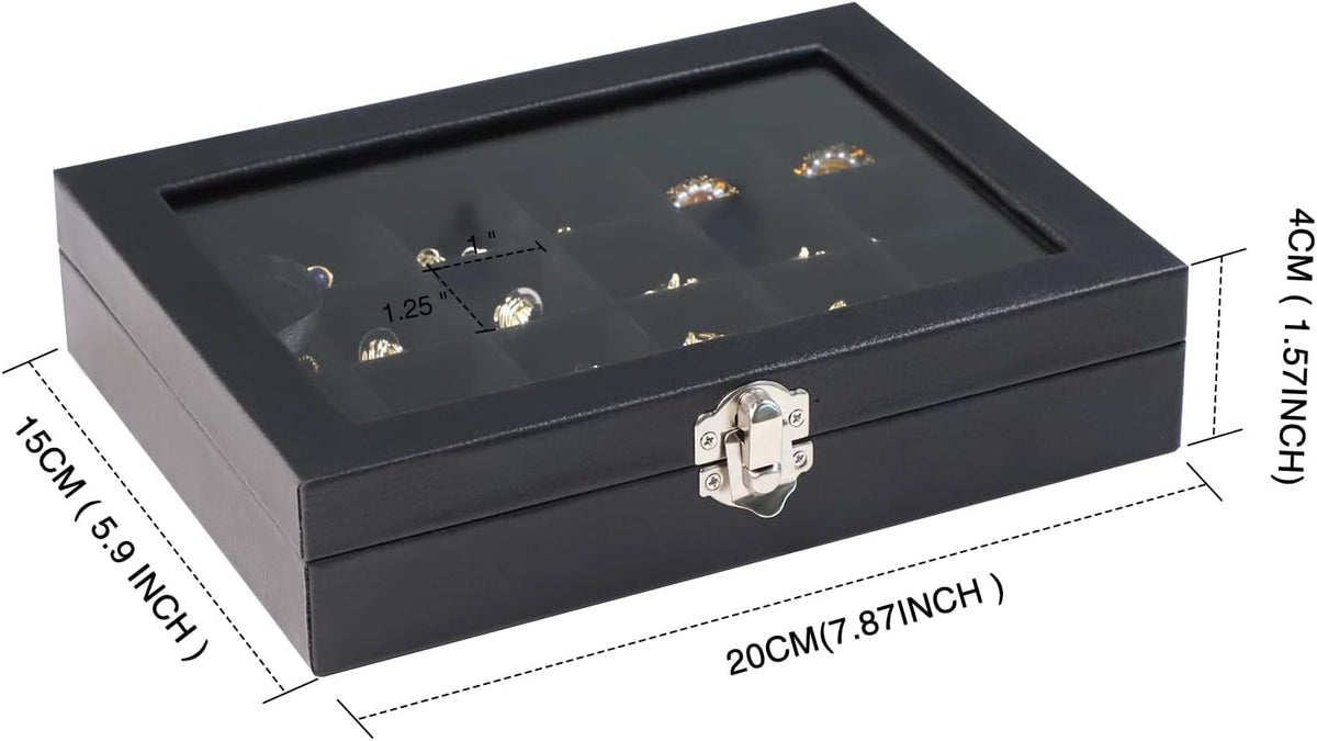Small Jewelry Organizer 24 Grid Jewelry Box with Clear Lid Velvet Ring Holder Earring Organizer Jewelry Tray for Drawer Jewelry Display Case for Women Gift (Pink)